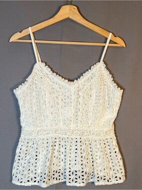 Japna White Eyelet Lace Strapless Peplum Top SzM Boho Couqette Cottagecore NWT